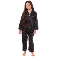 Girls Long Sleeve Satin Silk Pyjama Set Comfortable Button-Down Sleepwear in Black Pink Grey Sizes 5-14 YRS by Daisy Dreamer Pyjamas