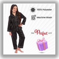 Girls Long Sleeve Satin Silk Pyjama Set Comfortable Button-Down Sleepwear in Black Pink Grey Sizes 5-14 YRS by Daisy Dreamer Pyjamas