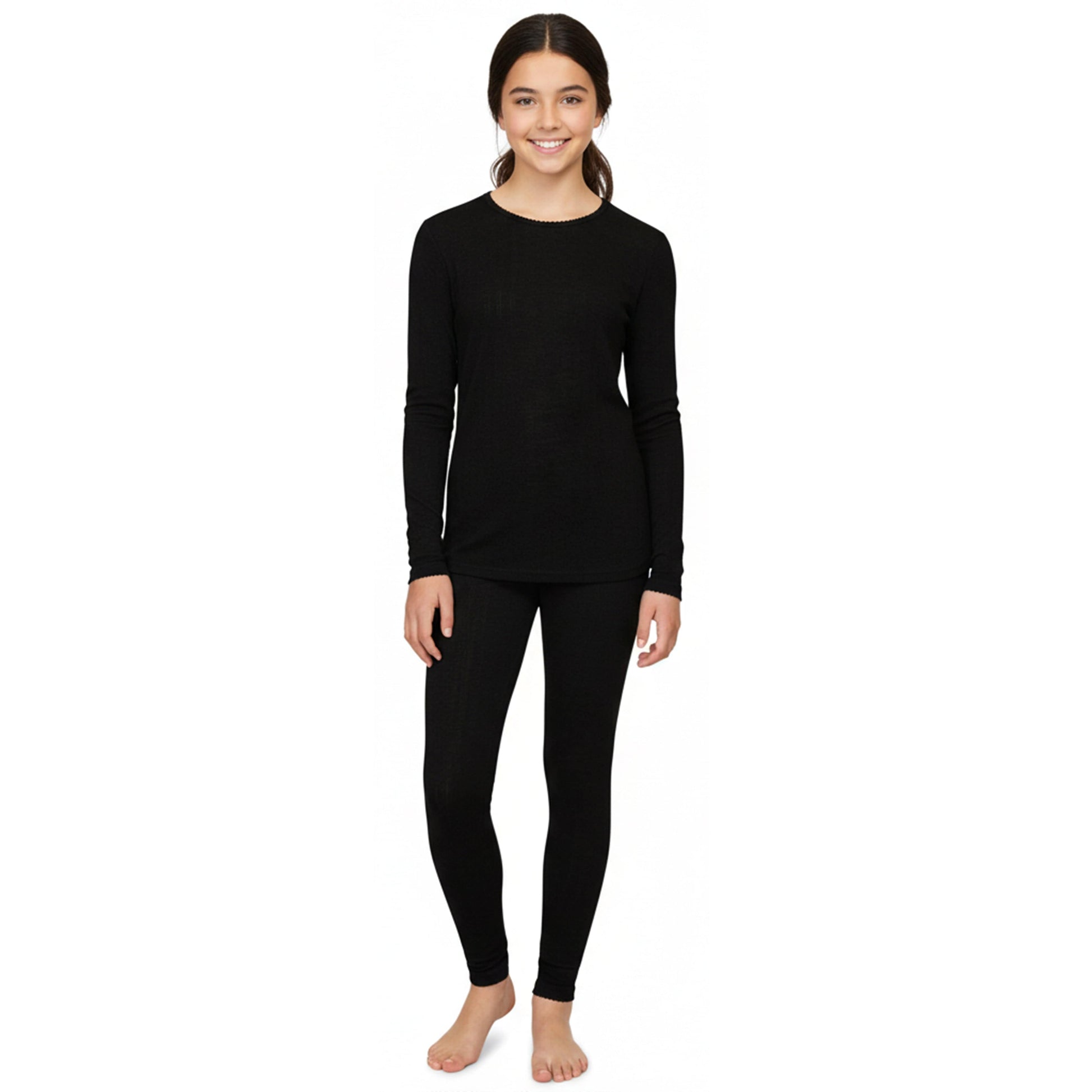 Girls Thermal Underwear Set Fleece Lined Long Sleeve Top & Bottom Kids Winter Base Layer for Cold Weather by Heatwave Thermalwear Black / 3-5 Years Thermal Underwear