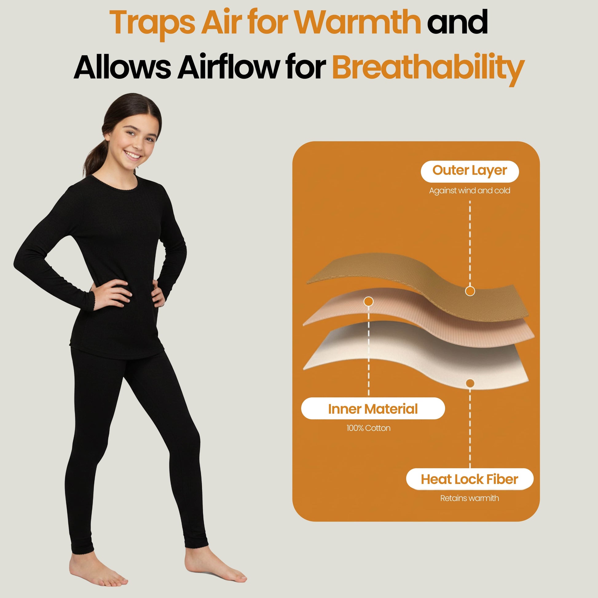 Girls Thermal Underwear Set Fleece Lined Long Sleeve Top & Bottom Kids Winter Base Layer for Cold Weather by Heatwave Thermalwear Thermal Underwear