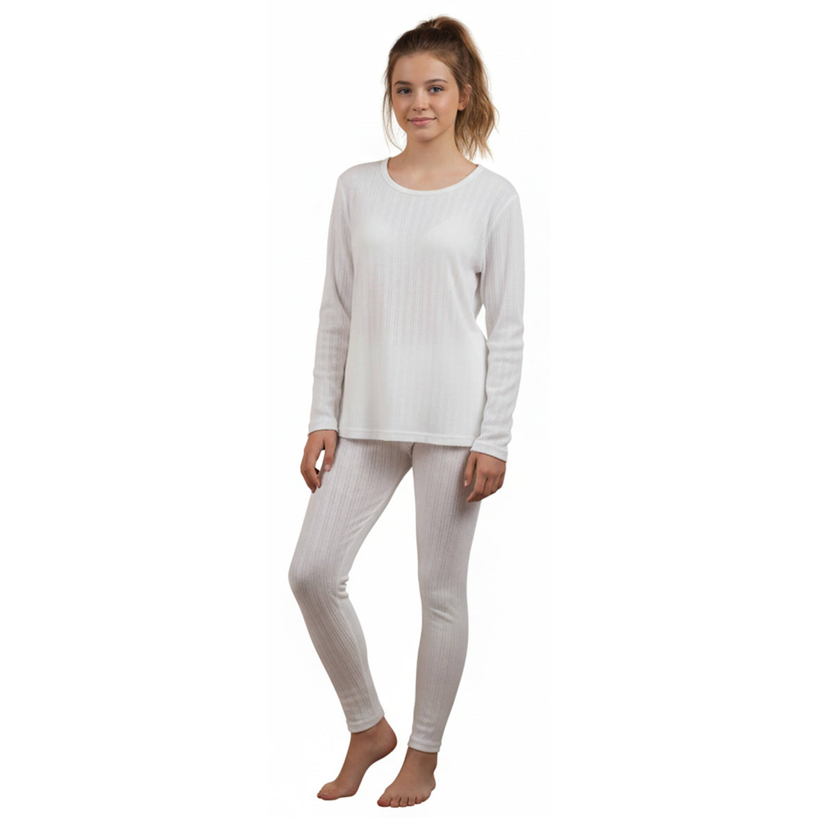 Girls Thermal Underwear Set Fleece Lined Long Sleeve Top & Bottom Kids Winter Base Layer for Cold Weather by Heatwave Thermalwear White / 3-5 Years Thermal Underwear