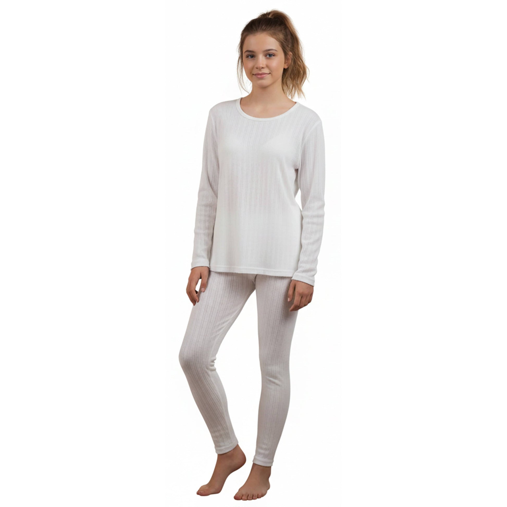 Girls Thermal Underwear Set Fleece Lined Long Sleeve Top & Bottom Kids Winter Base Layer for Cold Weather by Heatwave Thermalwear White / 3-5 Years Thermal Underwear