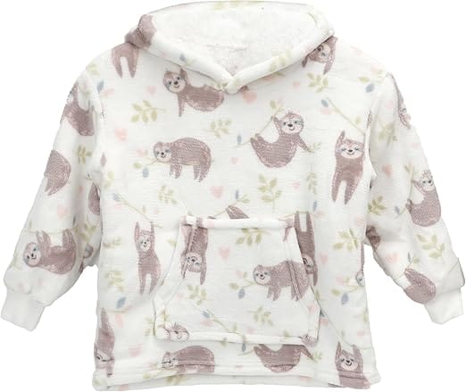 Kids Hoodie Blanket for Toddlers  Unisex Warm Fluffy Wearable Sweatshirt with Pocket by Daisy Dreamer Pink Sloth / 2-4 Years Hooded Blanket