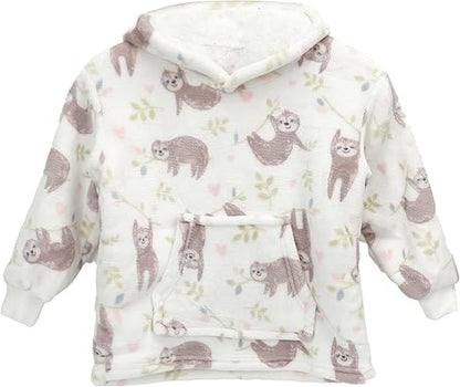 Kids Hoodie Blanket for Toddlers  Unisex Warm Fluffy Wearable Sweatshirt with Pocket by Daisy Dreamer Pink Sloth / 2-4 Years Hooded Blanket