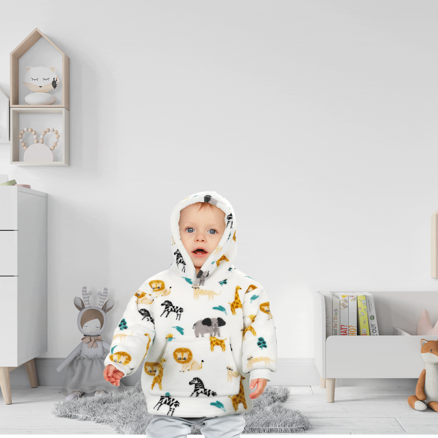 Kids Hoodie Safari & Sloth Blanket for Toddlers Ages 0-4 Unisex Warm Fluffy Wearable Sweatshirt with Pocket by Daisy Dreamer Hooded Blanket