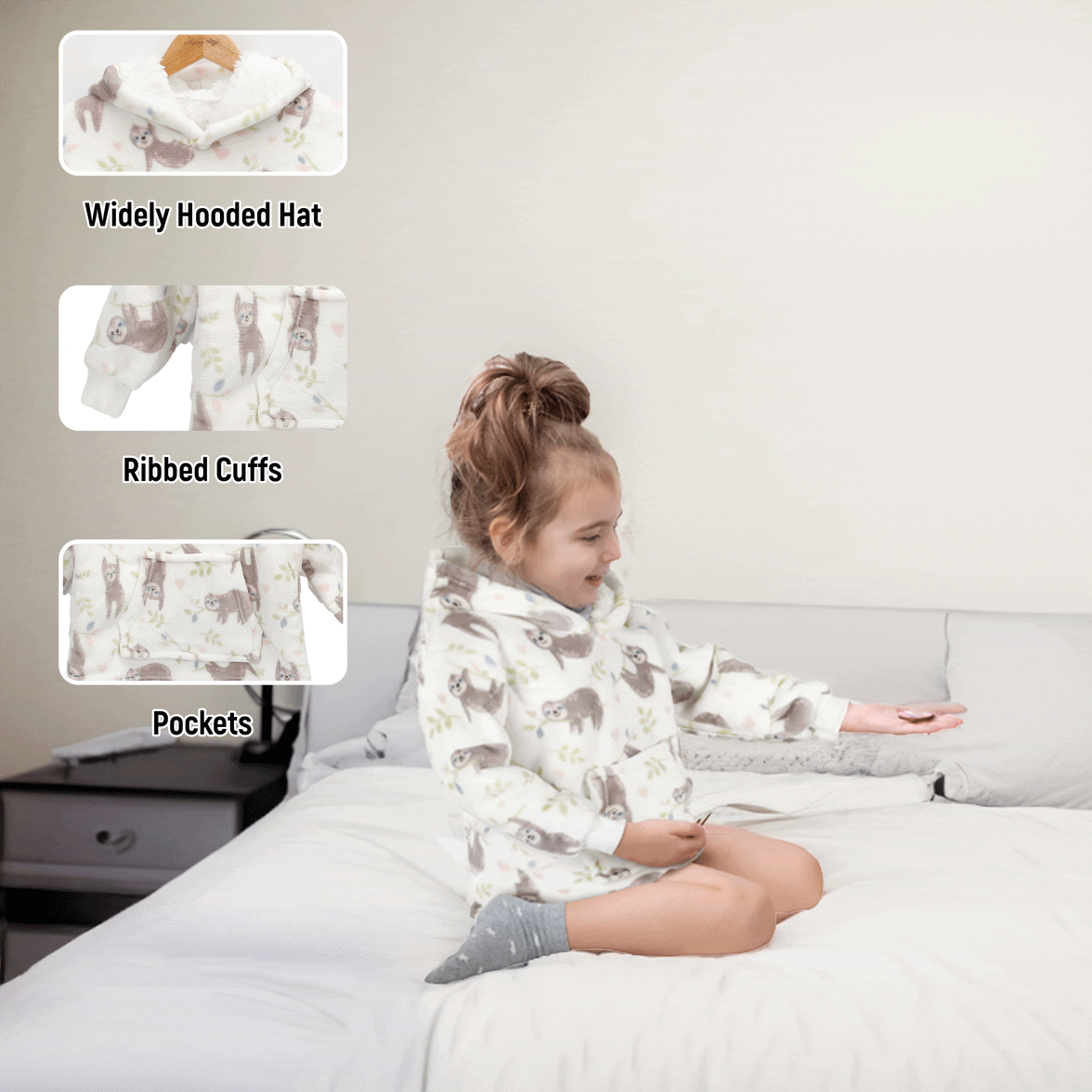 Kids Hoodie Safari & Sloth Blanket for Toddlers Ages 0-4 Unisex Warm Fluffy Wearable Sweatshirt with Pocket by Daisy Dreamer Hooded Blanket