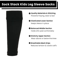 Kids Leg Sleeve Socks Black Fits Over Calf Shin Pads Compression Sleeves for Football Training Running by Sock Stack BLACK Socks