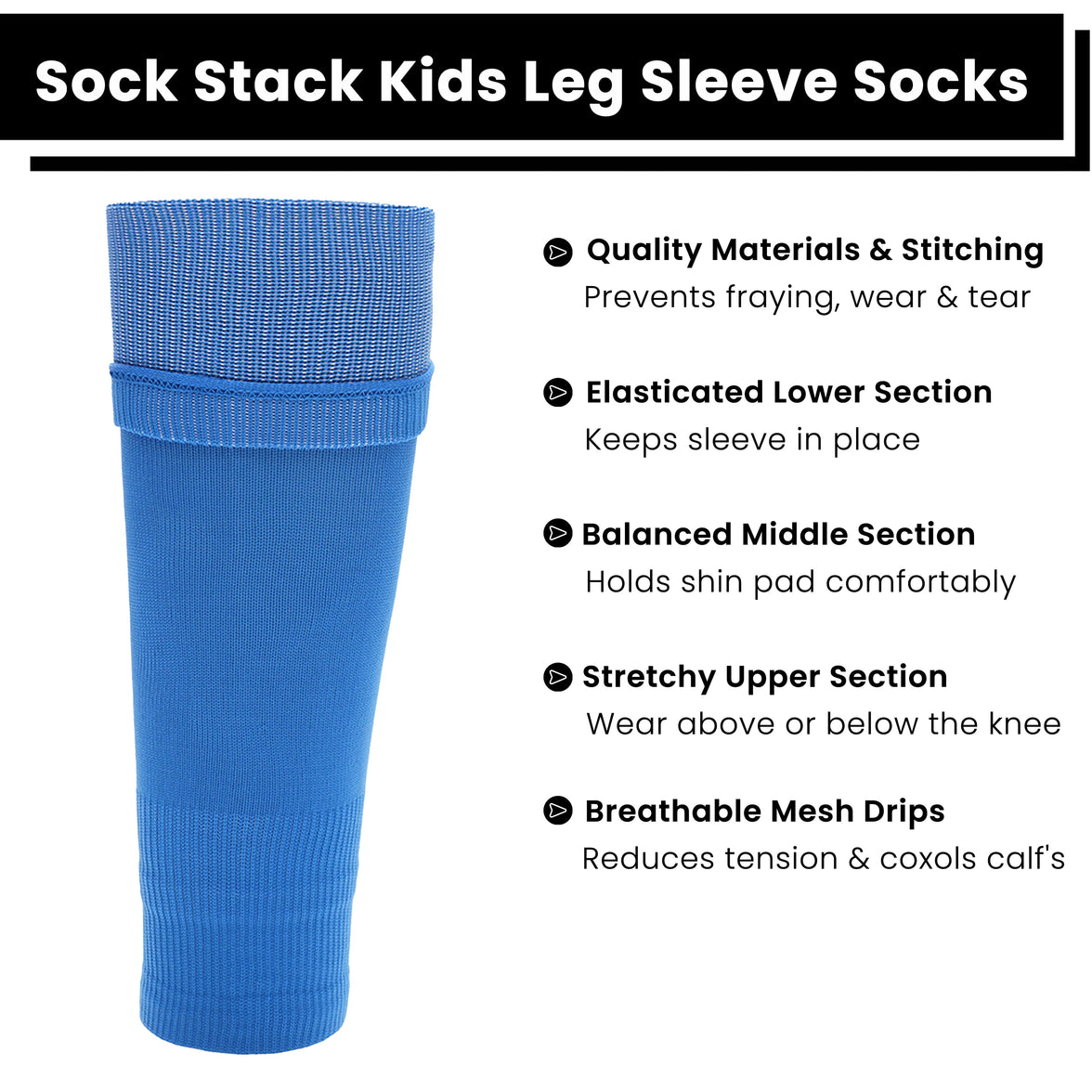 Kids Leg Sleeve Socks Blue Fits Over Calf Shin Pads Compression Sleeves for Football Training Running by Sock Stack BLUE Socks