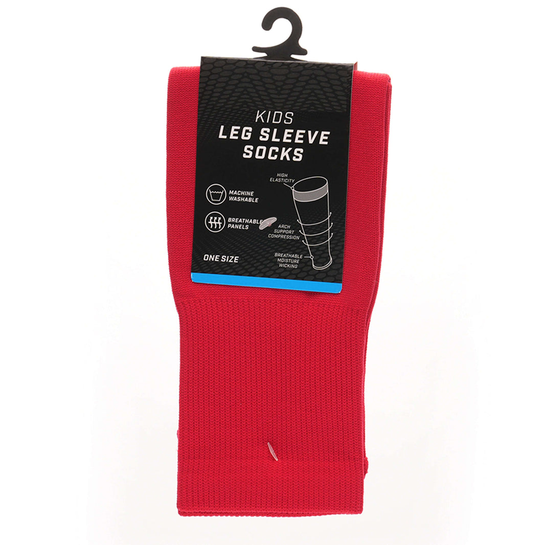 Kids Leg Sleeve Socks Red Fits Over Calf Shin Pads Compression Sleeves for Football Training Running by Sock Stack RED Socks