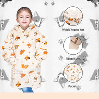 Kids Oversized Hooded Blanket Sweatshirt Ultra Soft Sherpa Fur Flannel Fleece Hoodie for Ages 8-15 with Fun Dog Print by Daisy Dreamer DOGS Hooded Blanket