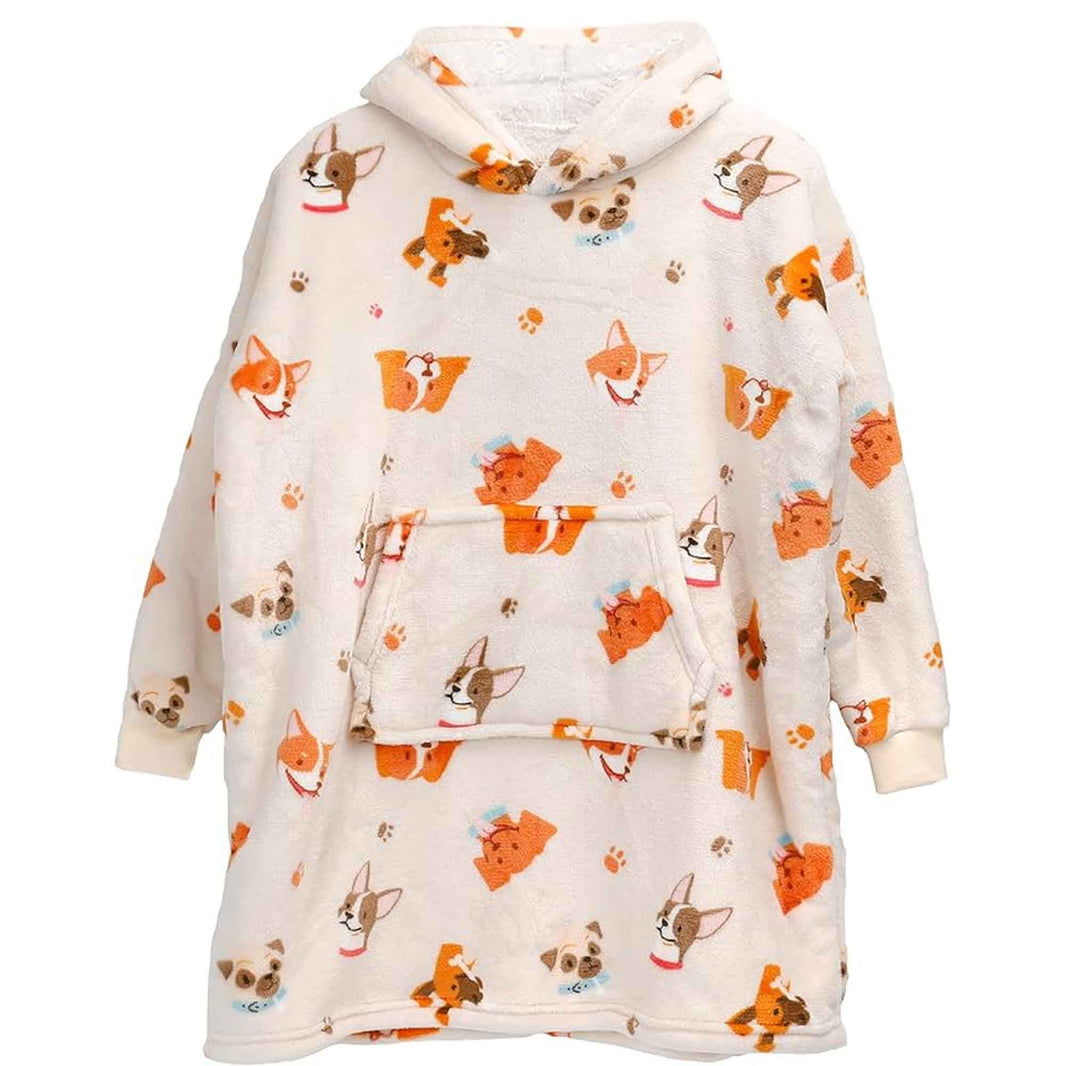 Kids Oversized Hooded Blanket Sweatshirt Ultra Soft Sherpa Fur Flannel Fleece Hoodie for Ages 8-15 with Fun Dog Print by Daisy Dreamer DOGS Hooded Blanket