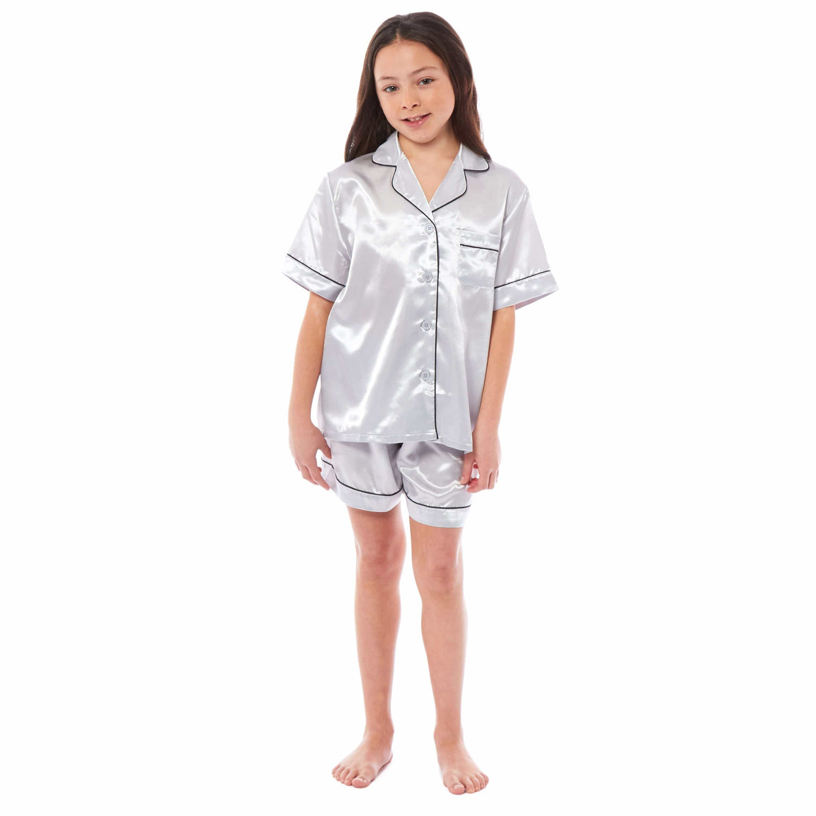 Kids Satin Silk Pyjama Set for Girls with Button-Down Shirt and Loose-Fitting Pants Comfortable Loungewear in Black Pink Grey Ages 5-14 by Daisy Dreamer 5-6 YRS / GREY Pyjamas