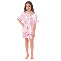 Kids Satin Silk Pyjama Set for Girls with Button-Down Shirt and Loose-Fitting Pants Comfortable Loungewear in Black Pink Grey Ages 5-14 by Daisy Dreamer 5-6 YRS / PINK Pyjamas