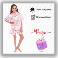 Kids Satin Silk Pyjama Set for Girls with Button-Down Shirt and Loose-Fitting Pants Comfortable Loungewear in Black Pink Grey Ages 5-14 by Daisy Dreamer Pyjamas
