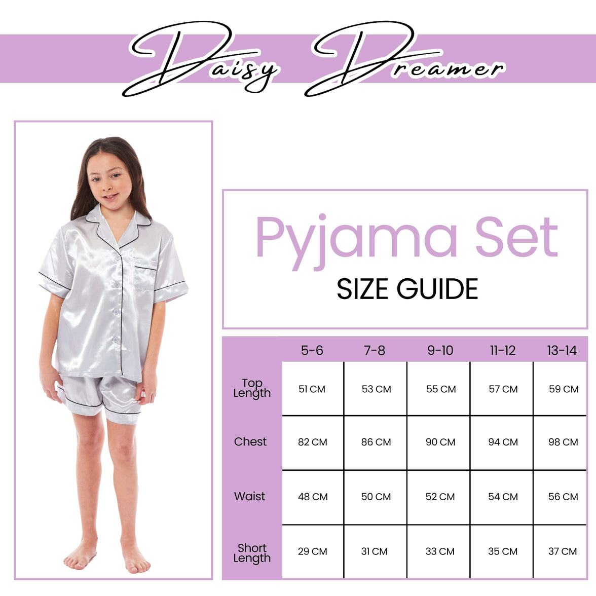 Kids Satin Silk Pyjama Set for Girls with Button-Down Shirt and Loose-Fitting Pants Comfortable Loungewear in Black Pink Grey Ages 5-14 by Daisy Dreamer Pyjamas