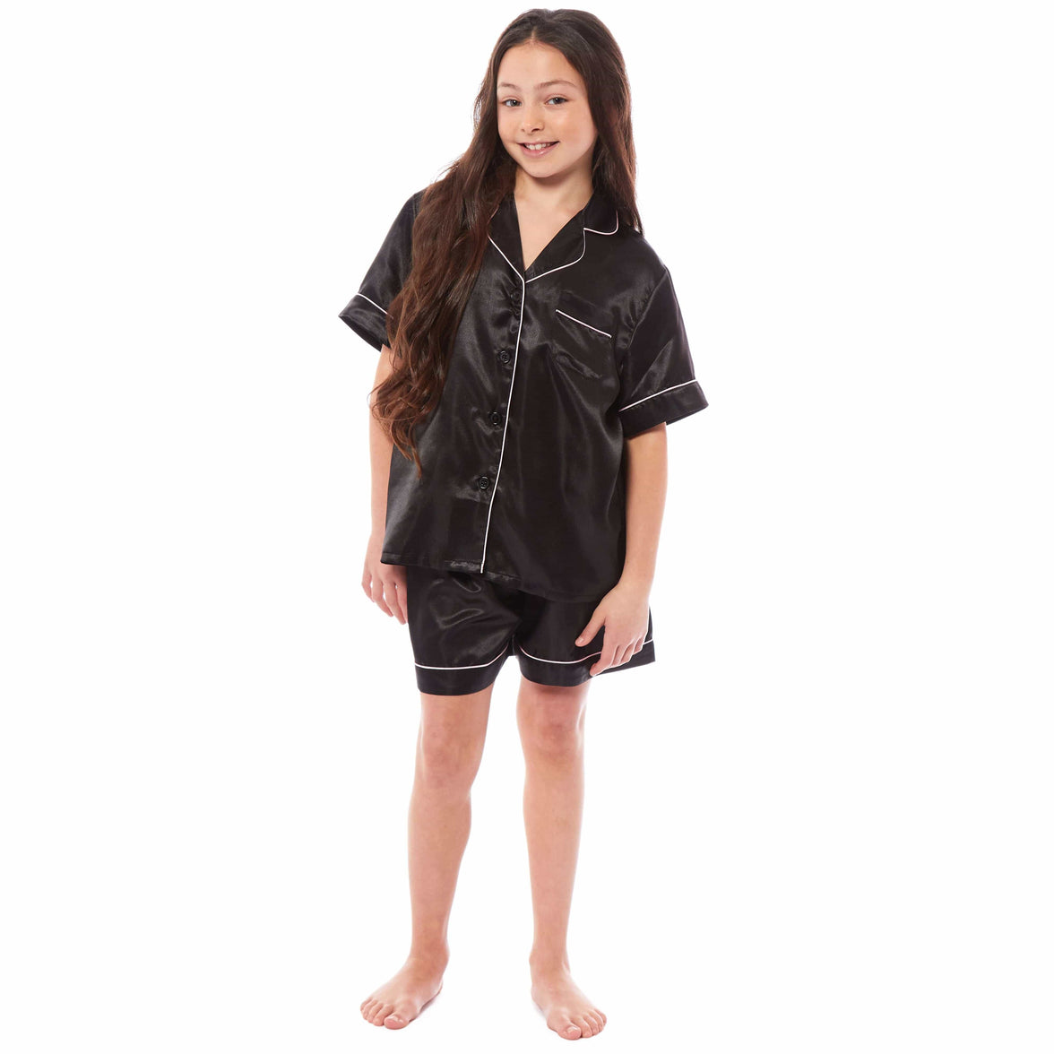 Kids Satin Silk Pyjama Set for Girls with Button-Down Shirt and Loose-Fitting Pants Comfortable Loungewear in Black Pink Grey Ages 5-14 by Daisy Dreamer Pyjamas
