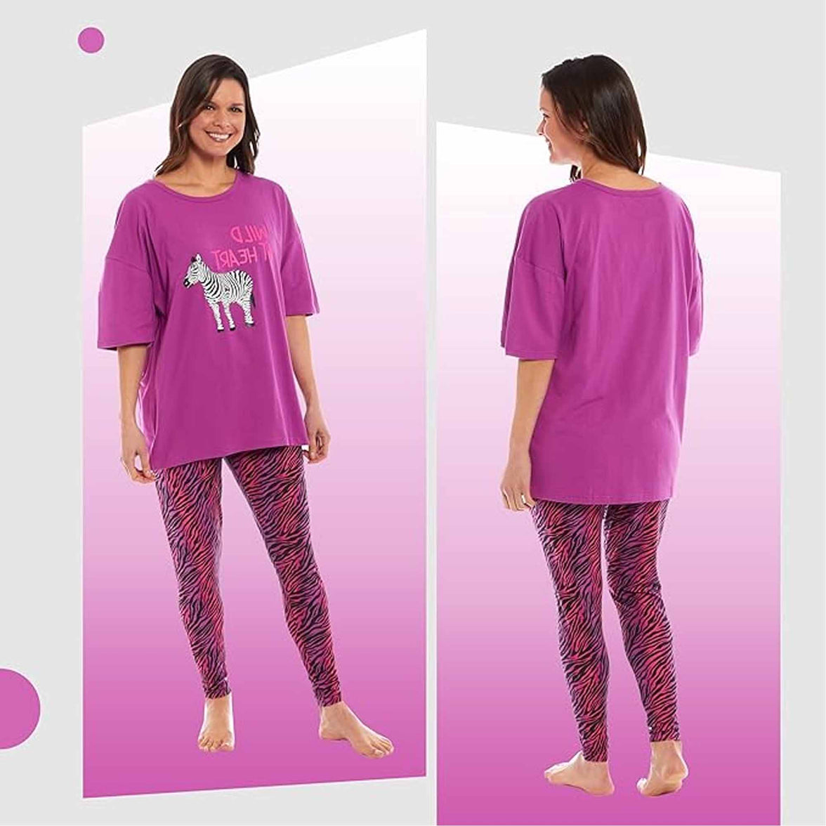 Ladies Oversized Cotton T-Shirt and Leggings PJ Set with Giraffe and Zebra Prints Comfortable and Stylish Womens Loungewear by Daisy Dreamer Pyjamas