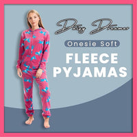 Ladies Soft Horse Print Fleece Hooded Onesie Pyjamas Warm Nightwear Jumpsuit with Zipper Elastic Cuffs Pink Blue Sizes 10-20 by Daisy Dreamer Pyjamas