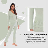Ladies Ultra Soft Long Sleeve Pyjama Set Stretch Fit Black Green, Cozy All Seasons Loungewear, Viscose Spandex Women's Nightwear UK Sizes 8-22 by Daisy Dreamer Pyjamas