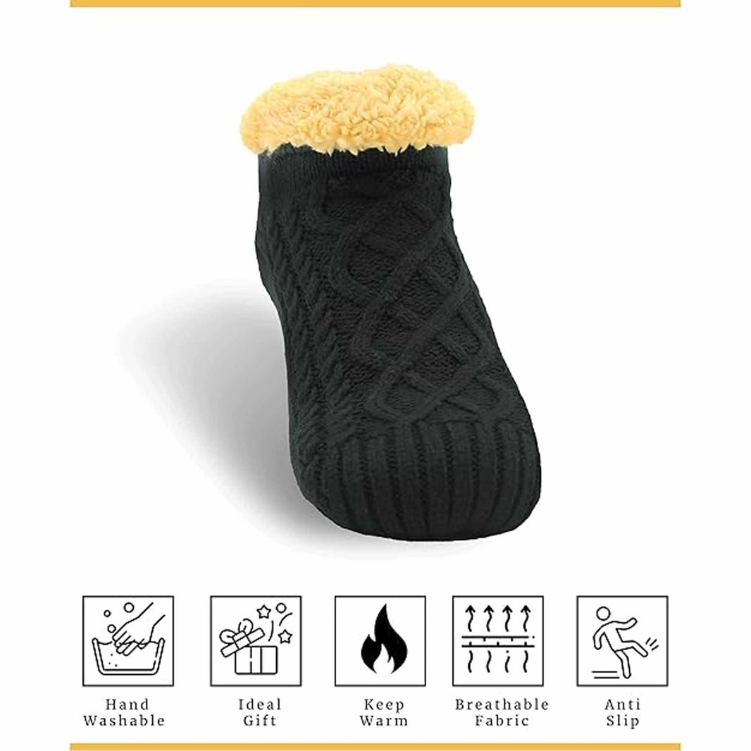 Luxurious Nordic Fluffy Sherpa Lined Slipper Socks for Men and Women Warm Non-Slip Indoor Winter House Shoes Fair Isle Black Navy Grey UK 4-7 8-12 by Sock Stack Socks