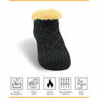 Luxurious Nordic Fluffy Sherpa Lined Slipper Socks for Men and Women Warm Non-Slip Indoor Winter House Shoes Fair Isle Black Navy Grey UK 4-7 8-12 by Sock Stack Socks