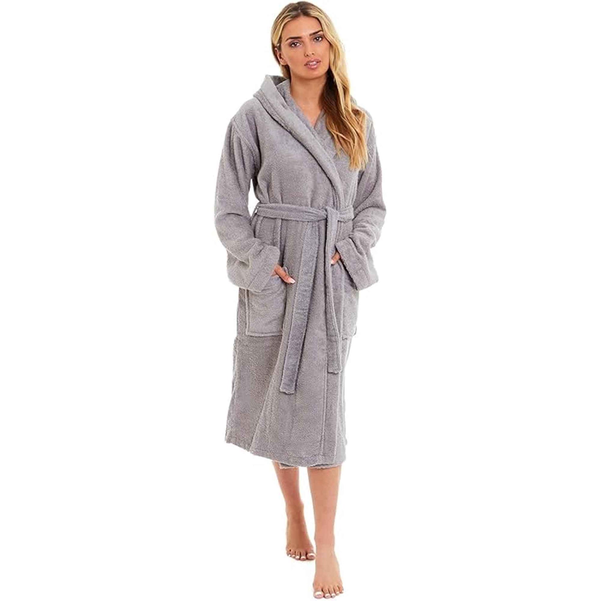 Luxurious Women's Bamboo Hooded Dressing Gown Ultra Absorbent Soft Towelling Robe for Spa Gym Home in Grey or White Sizes S to XL Daisy Dreamer GREY / S Robe