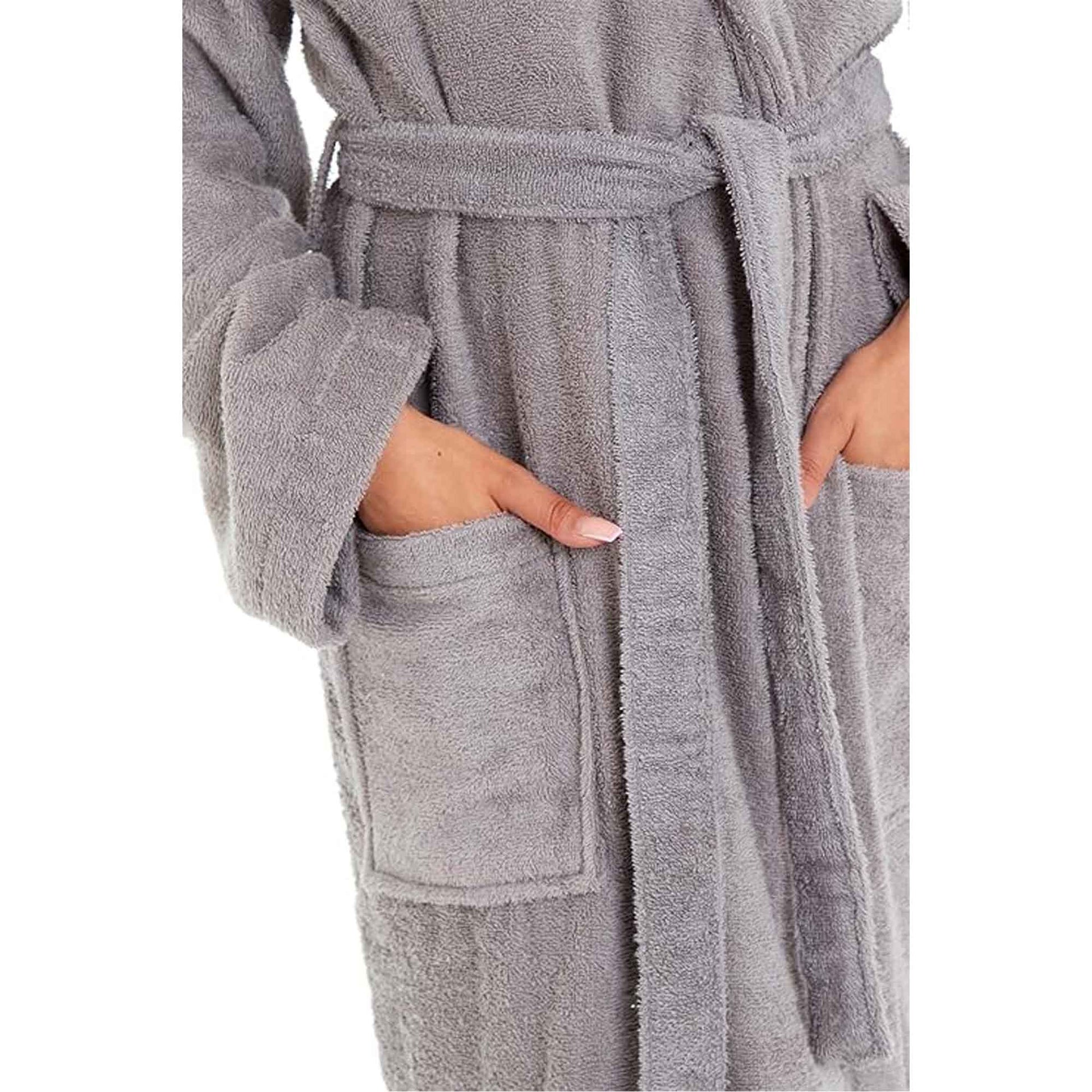 Luxurious Women's Bamboo Hooded Dressing Gown Ultra Absorbent Soft Towelling Robe for Spa Gym Home in Grey or White Sizes S to XL Daisy Dreamer Robe