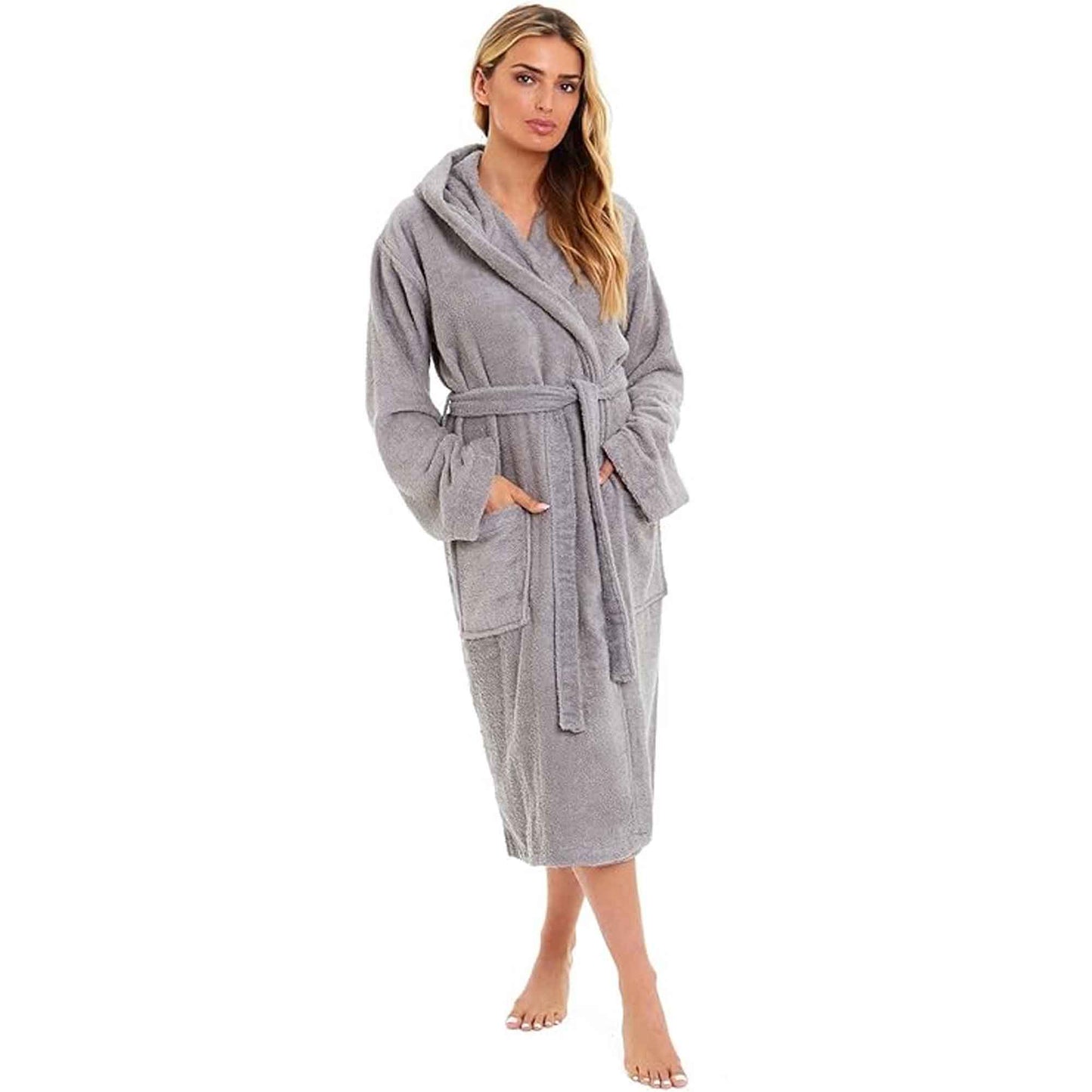 Luxurious Women's Bamboo Hooded Dressing Gown Ultra Absorbent Soft Towelling Robe for Spa Gym Home in Grey or White Sizes S to XL Daisy Dreamer Robe