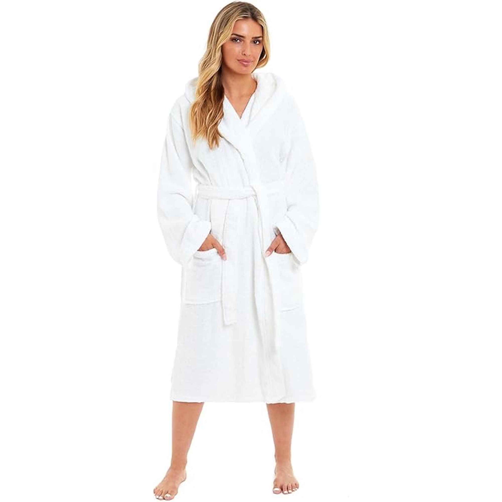 Luxurious Women's Bamboo Hooded Dressing Gown Ultra Absorbent Soft Towelling Robe for Spa Gym Home in Grey or White Sizes S to XL Daisy Dreamer WHITE / S Robe