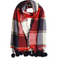 Luxurious Women's Oversized Soft Touch Scarf Blanket with Pom Poms Red and Pink Check Shawl Wrap Warm Winter Fashion 100 Acrylic by Sock Stack RED Scarves