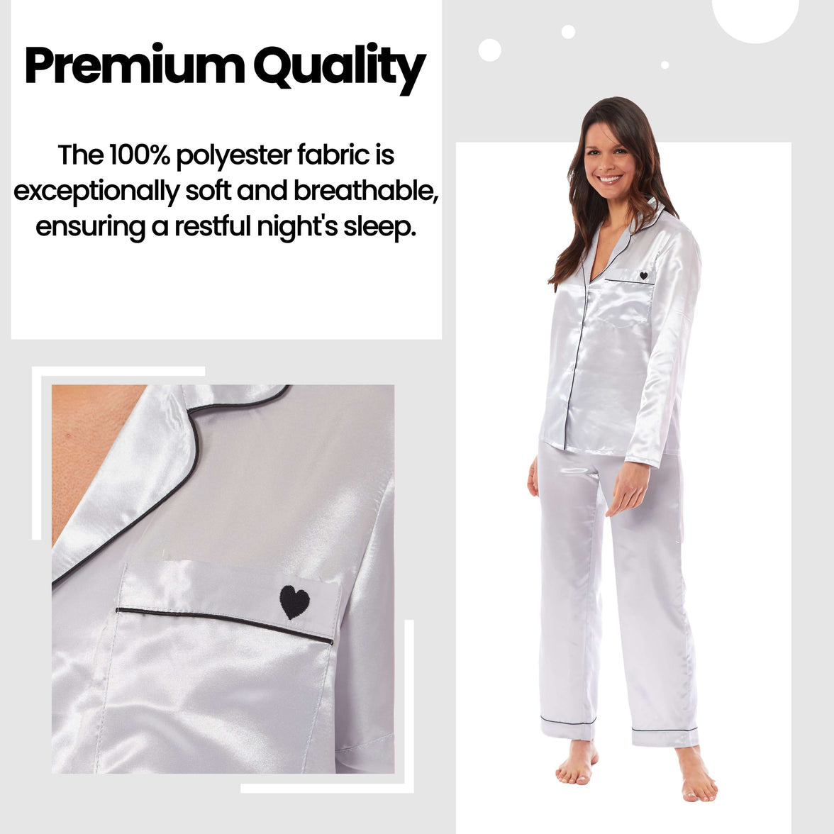 Luxurious Women's Satin Silk Long Sleeve Pyjama Set Cozy Loungewear Nightwear with Dress Shirt Collar and Loose-Fitting Pants in Black Pink Grey by Daisy Dreamer Pyjamas