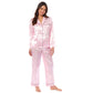 Luxurious Women's Satin Silk Long Sleeve Pyjama Set Cozy Loungewear Nightwear with Dress Shirt Collar and Loose-Fitting Pants in Black Pink Grey by Daisy Dreamer SMALL | UK 8-10 / PINK Pyjamas