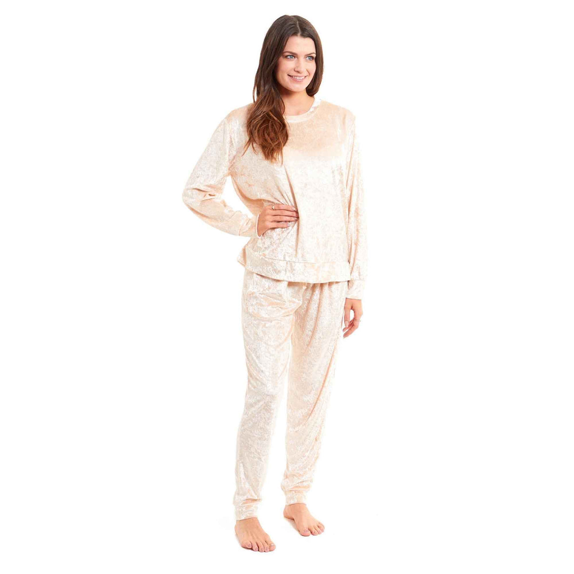 Luxurious Women's Soft Crushed Velvet Pyjama Set Comfortable Loungewear Stylish Nightwear with Elasticated Waistband Multiple Sizes Daisy Dreamer Pyjamas