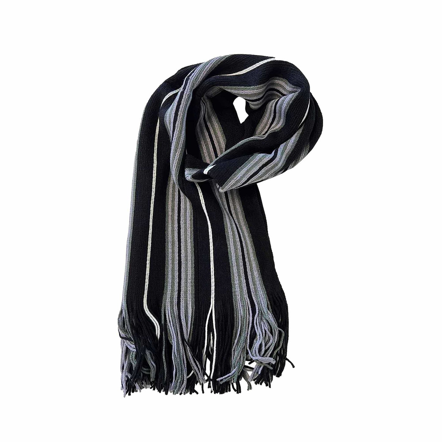 Luxury Men's Woven Stripe Design Long Scarf Warm Soft Acrylic Winter Fashion Accessory for Formal and Casual Wear Hypoallergenic by Sock Stack BLACK/GREY Scarves
