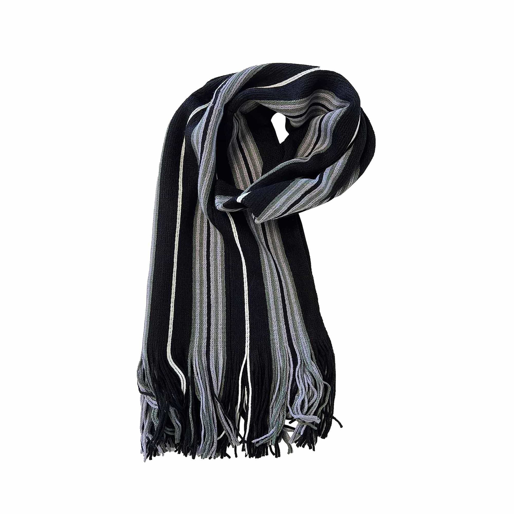 Luxury Men's Woven Stripe Design Long Scarf Warm Soft Acrylic Winter Fashion Accessory for Formal and Casual Wear Hypoallergenic by Sock Stack BLACK/GREY Scarves