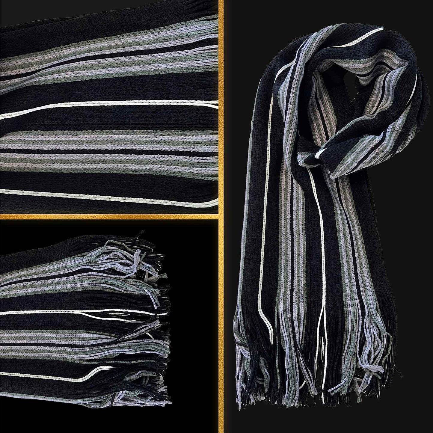 Luxury Men's Woven Stripe Design Long Scarf Warm Soft Acrylic Winter Fashion Accessory for Formal and Casual Wear Hypoallergenic by Sock Stack Scarves