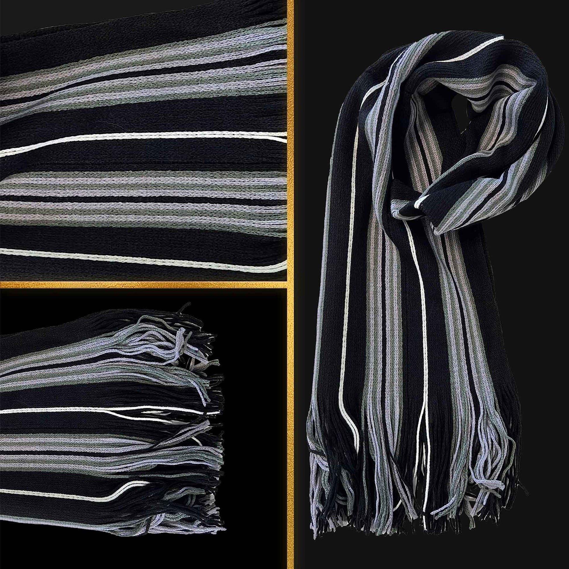 Luxury Men's Woven Stripe Design Long Scarf Warm Soft Acrylic Winter Fashion Accessory for Formal and Casual Wear Hypoallergenic by Sock Stack Scarves