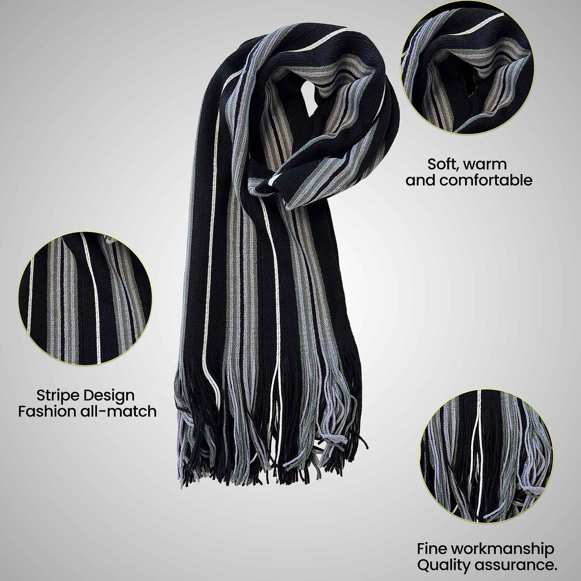Luxury Men's Woven Stripe Design Long Scarf Warm Soft Acrylic Winter Fashion Accessory for Formal and Casual Wear Hypoallergenic by Sock Stack Scarves