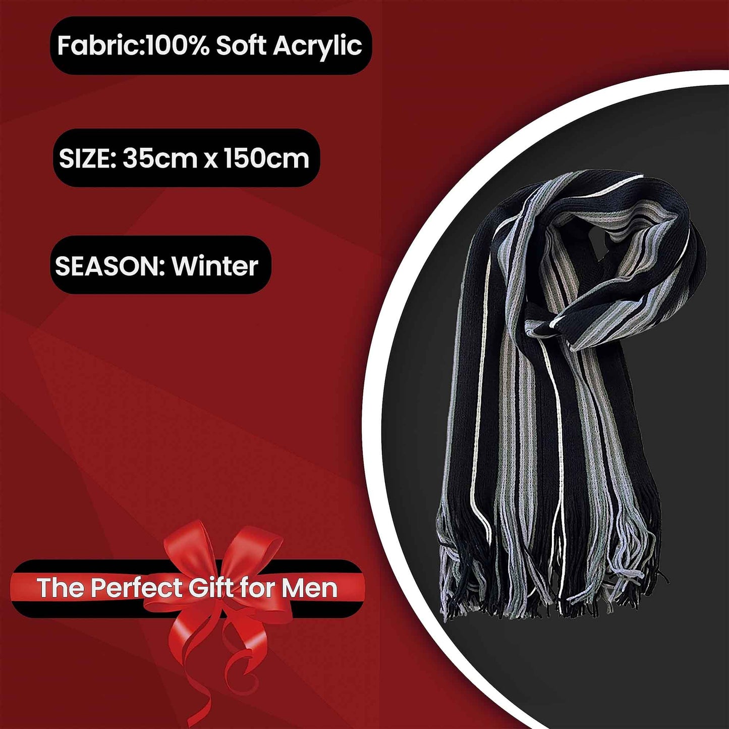 Luxury Men's Woven Stripe Design Long Scarf Warm Soft Acrylic Winter Fashion Accessory for Formal and Casual Wear Hypoallergenic by Sock Stack Scarves