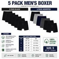 Sock Stack Men's Cotton Button Fly Boxer Shorts Pack Of 5 Breathable Stretch Gym Sports