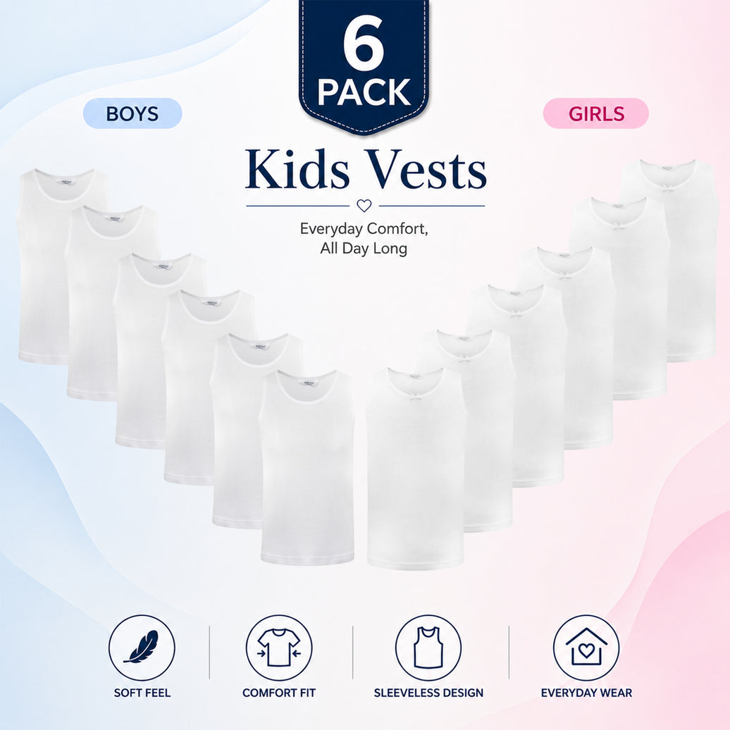 Pack de 6 camisetas de algodón para niños y niñas Sock Stack, edades escolares de 2 a 13 años