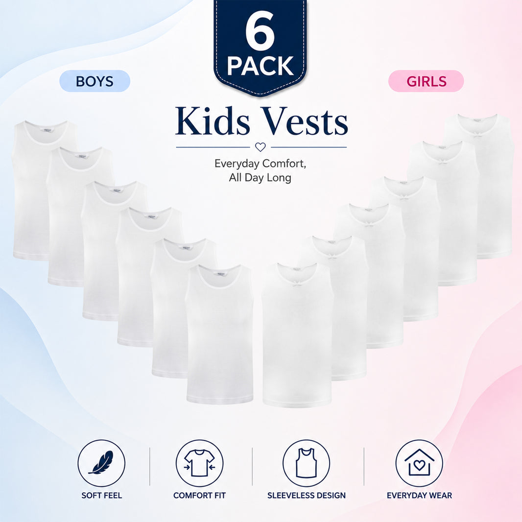 Sock Stack Kinder Baumwoll-Unterhemden Jungen Mädchen 6er-Pack Schulalter 2-13 Jahre
