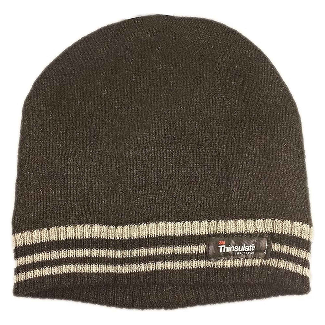 Men's 3M Thinsulate Insulated Fleece Lined Knitted Beanie Hat with Striped Design for Skiing Hiking Camping by Sock Stack GREY Hats