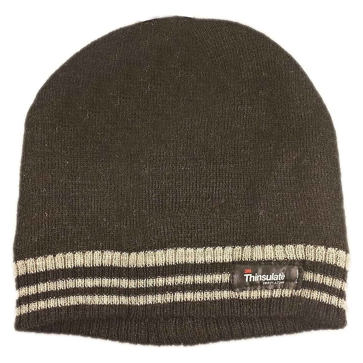 Men's 3M Thinsulate Insulated Fleece Lined Knitted Beanie Hat with Striped Design for Skiing Hiking Camping by Sock Stack GREY Hats