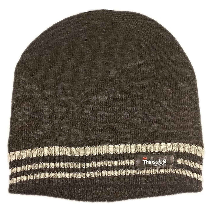 Men's 3M Thinsulate Insulated Fleece Lined Knitted Beanie Hat with Striped Design for Skiing Hiking Camping by Sock Stack GREY Hats