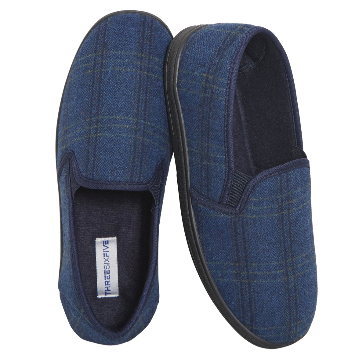 Men’s Checked Slippers Memory Foam Soft Lining Warm Slip-On House Shoes for Indoor Use by Sock Stack Navy / 7 Slippers