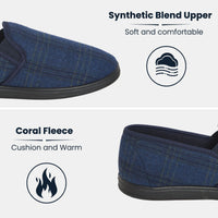 Men’s Checked Slippers Memory Foam Soft Lining Warm Slip-On House Shoes for Indoor Use by Sock Stack Slippers