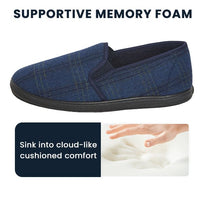 Men’s Checked Slippers Memory Foam Soft Lining Warm Slip-On House Shoes for Indoor Use by Sock Stack Slippers