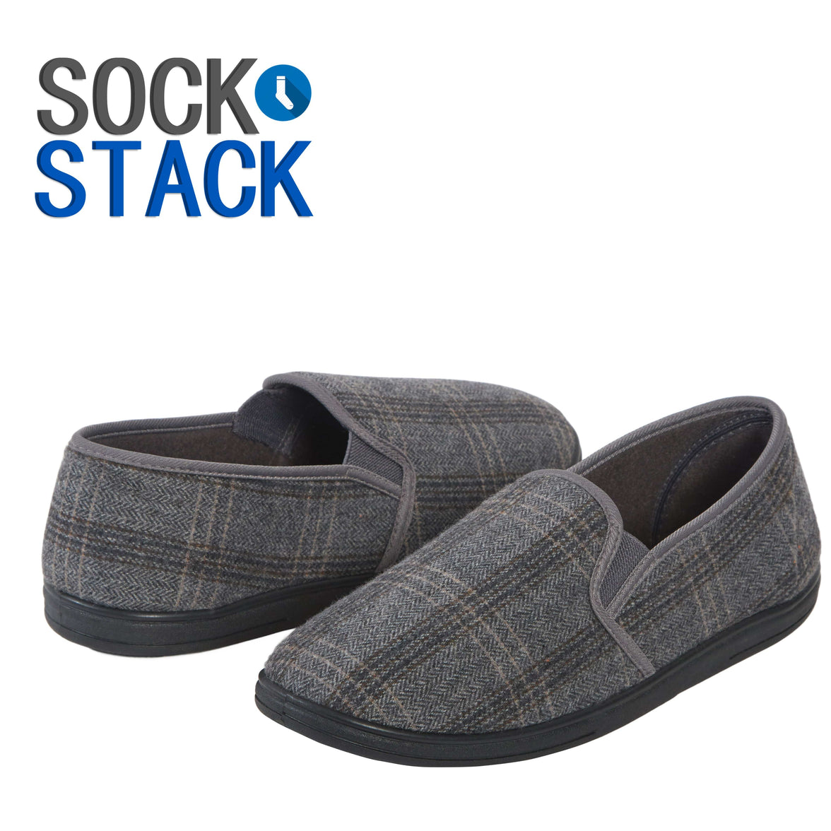 Men’s Checked Slippers Memory Foam Soft Lining Warm Slip-On House Shoes for Indoor Use by Sock Stack Slippers