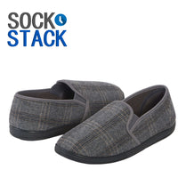 Men’s Checked Slippers Memory Foam Soft Lining Warm Slip-On House Shoes for Indoor Use by Sock Stack Slippers